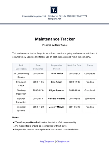 Free Maintenance Tracker Template to Edit Online