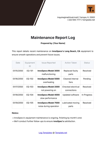 Free Maintenance Report Log Template to Edit Online