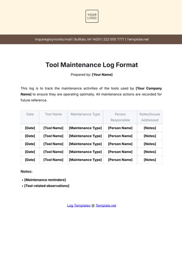 Free Tool Maintenance Log Format Template to Edit Online