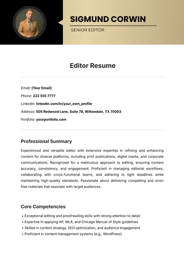 Free Editor Resume Template to Edit Online