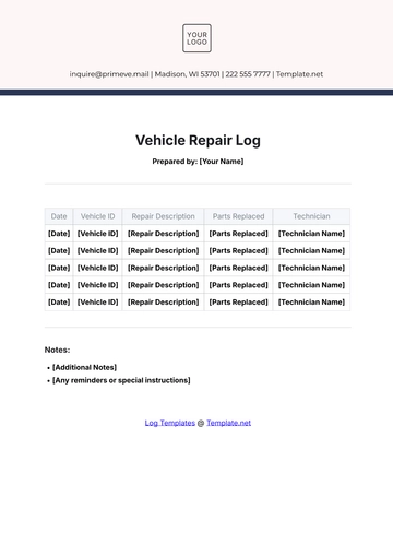 Free Vehicle Repair Log Outline Template to Edit Online