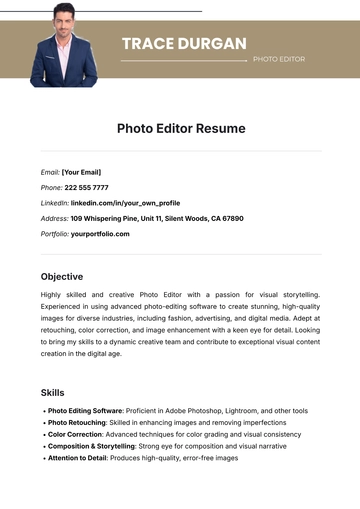 Free Photo Editor Resume Template to Edit Online