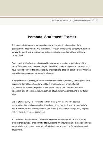 Free Personal Statement Format Template to Edit Online