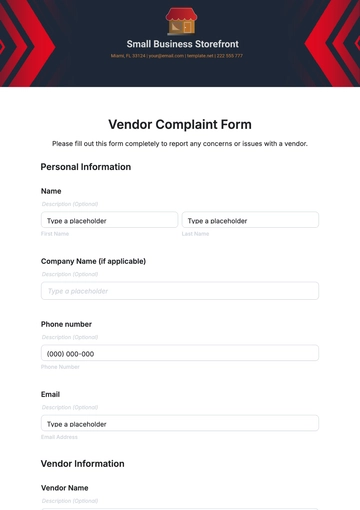 Free Vendor Complaint Form Template to Edit Online
