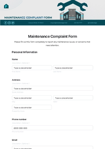 Free Maintenance Complaint Form Template to Edit Online