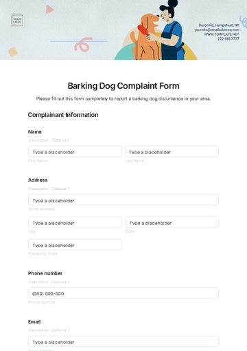 Free Barking Dog Complaint Form Template to Edit Online