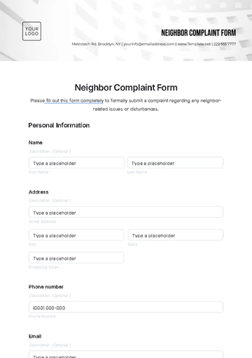 Free Neighbor Complaint Form Template to Edit Online