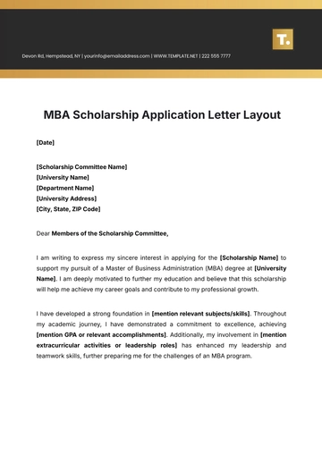 Free MBA Scholarship Application Letter Layout Template to Edit Online