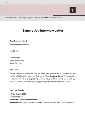 Free Sample Job Interview Letter Template to Edit Online