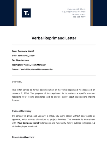Free Verbal Reprimand Letter Template to Edit Online