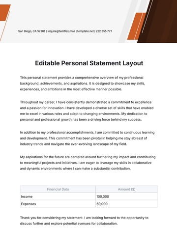 Free Editable Personal Statement Layout Template to Edit Online