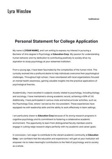 Free Personal Statement for College Application Template to Edit Online