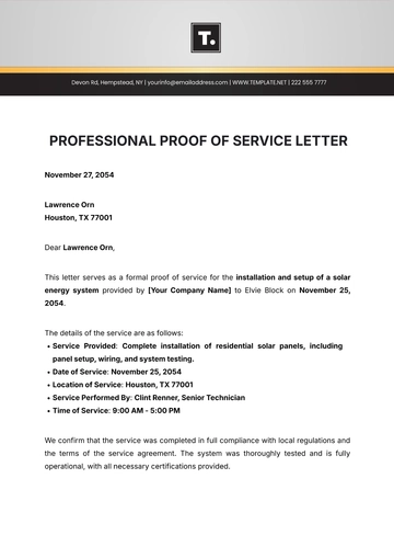 Free Professional Proof of Service Letter Template to Edit Online