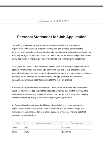 Free Personal Statement for Job Application Template to Edit Online