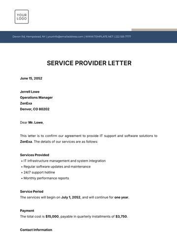 Free Service Provider Letter Template to Edit Online