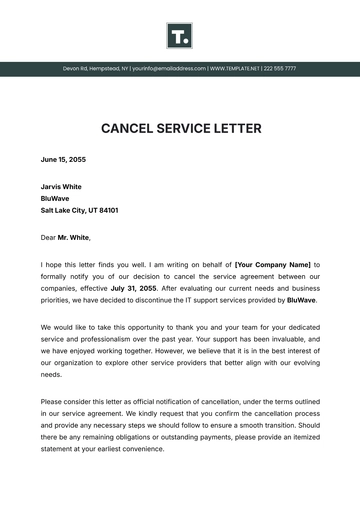 Free Cancel Service Letter Template to Edit Online