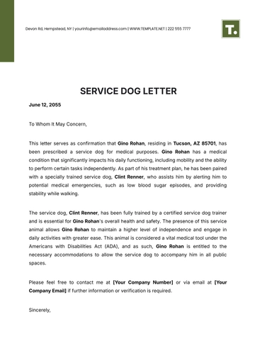 Free Service Dog Letter Template to Edit Online