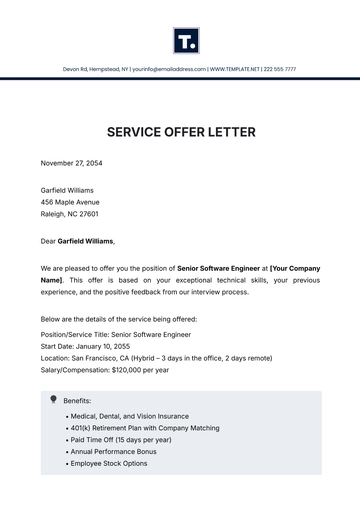 Free Service Offer Letter Template to Edit Online