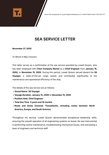 Free Sea Service Letter Template to Edit Online
