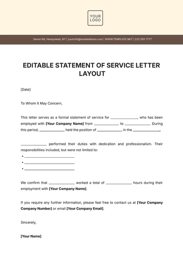 Free Editable Statement of Service Letter Layout Template to Edit Online