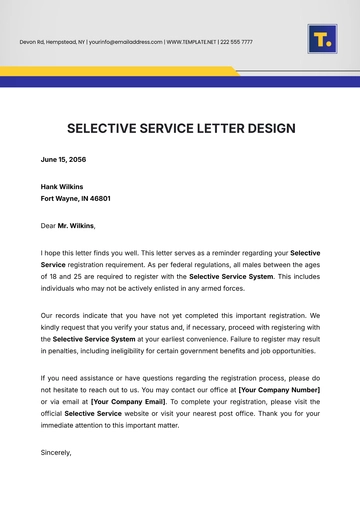 Free Selective Service Letter Design Template to Edit Online