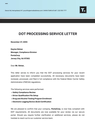 Free DOT Processing Service Letter Template to Edit Online