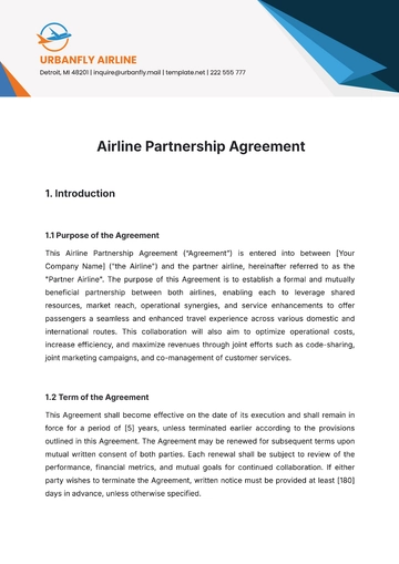 Free Airline Partnership Agreement Template to Edit Online