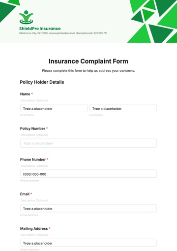 Free Insurance Complaint Form Template to Edit Online