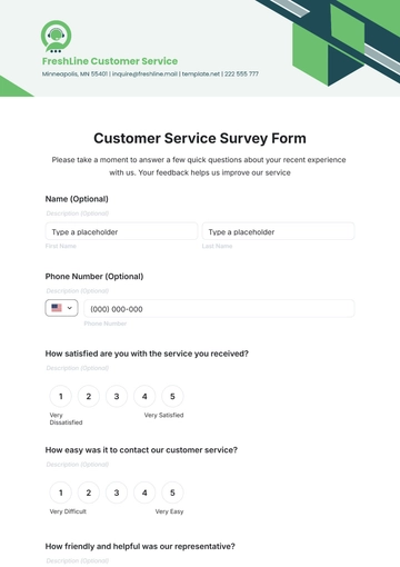 Free Customer Service Survey Form Template to Edit Online
