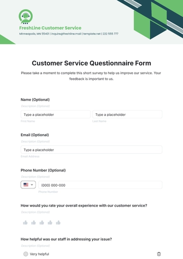 Free Customer Service Questionnaire Form Template to Edit Online