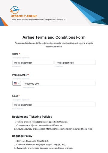 Free Airline Terms and Conditions Form Template to Edit Online
