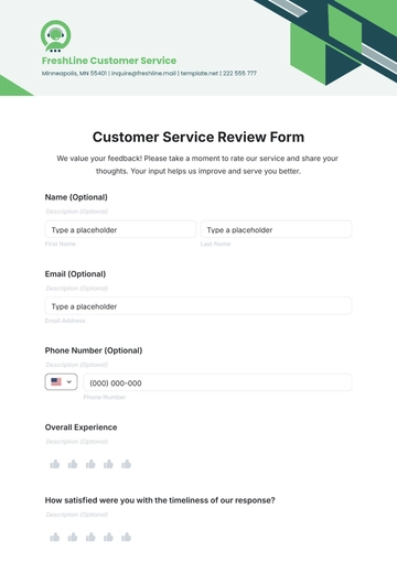 Free Customer Service Review Form Template to Edit Online
