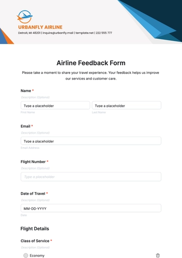 Free Airline Feedback Form Template to Edit Online