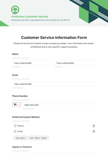 Free Customer Service Information Form Template to Edit Online