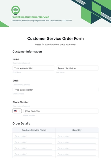 Free Customer Service Order Form Template to Edit Online