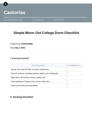 Free Simple Move-Out College Dorm Checklist Template to Edit Online
