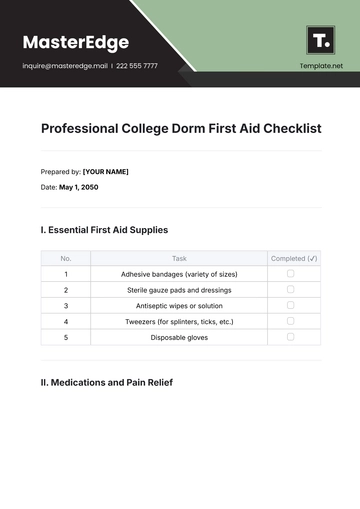 Free Professional College Dorm First Aid Checklist Template to Edit Online