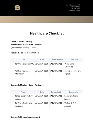 Free Healthcare Checklist Template to Edit Online