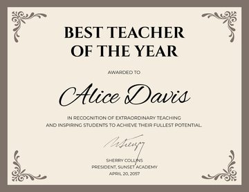 Free Best Teacher Certificate Template to Edit Online