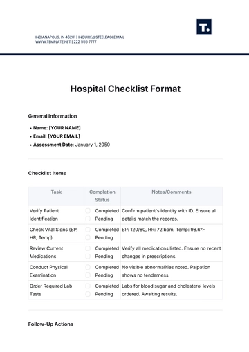 Free Hospital Checklist Format Template to Edit Online
