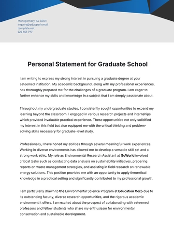 Free Personal Statement for Graduate School Template to Edit Online