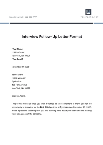Free Interview Follow-Up Letter Format Template to Edit Online