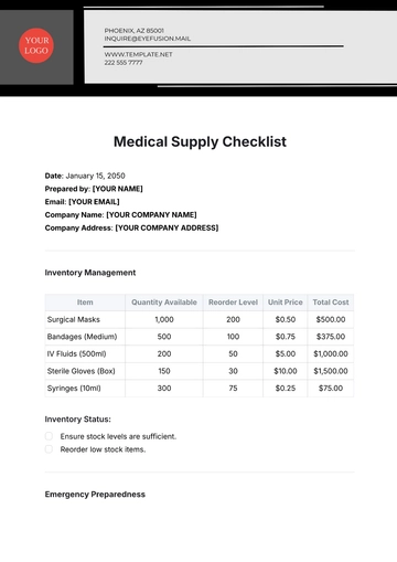 Free Medical Supply Checklist Template to Edit Online