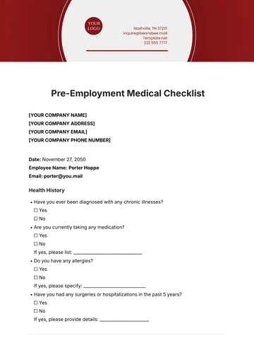 Free Pre-Employment Medical Checklist Template to Edit Online