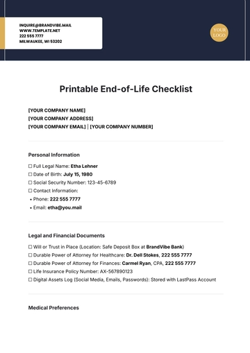 Free Printable End-of-Life Checklist Template to Edit Online
