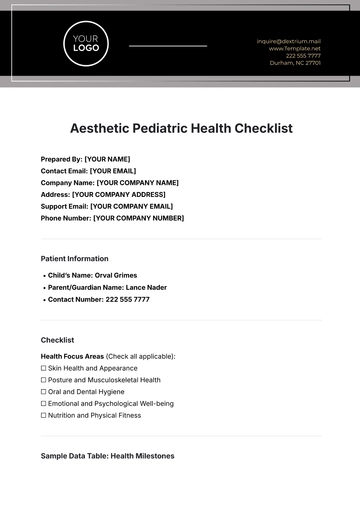 Free Aesthetic Pediatric Health Checklist Template to Edit Online