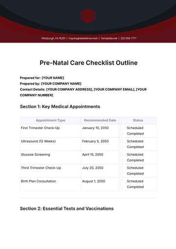 Free Pre-Natal Care Checklist Outline Template to Edit Online