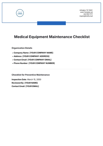 Free Medical Equipment Maintenance Checklist Template to Edit Online