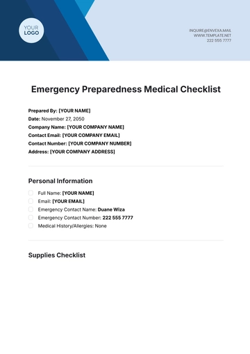 Free Emergency Preparedness Medical Checklist Template to Edit Online