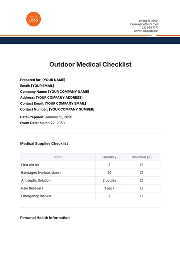 Free Outdoor Medical Checklist Template to Edit Online